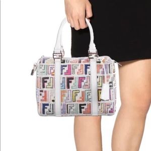 Multicolor illustration print canvas Fendi Zucca Boston bag